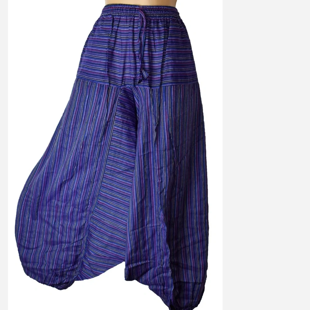 Striped Cotton Harem Trousers Size M - Picture 2 of 9
